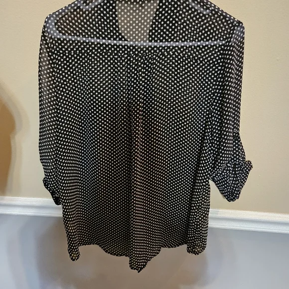 Polka dot black sheer blouse with tie size M - Picture 4 of 4